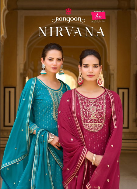 Nirvana By Rangoon Rayon Printed Embroidery Kurti With Bottom Dupatta Wholesale Price In Surat